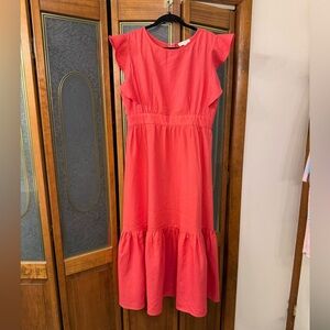 Ladies Cynthia Rowley Orange Flutter-Sleeve Midi Dress, Like New